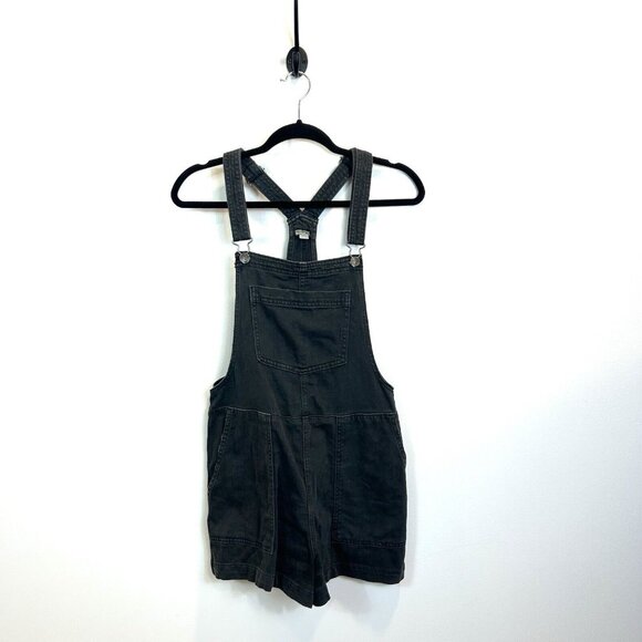 Aerie Black Denim Overall Shorts - Picture 1 of 9